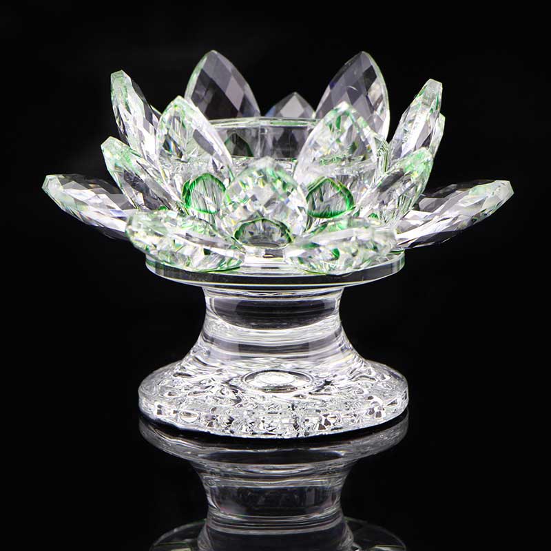 7 farger krystall lotus lysestake telysholdere lotusblomst figurer ornament fest middag dekor: Militærgrønn