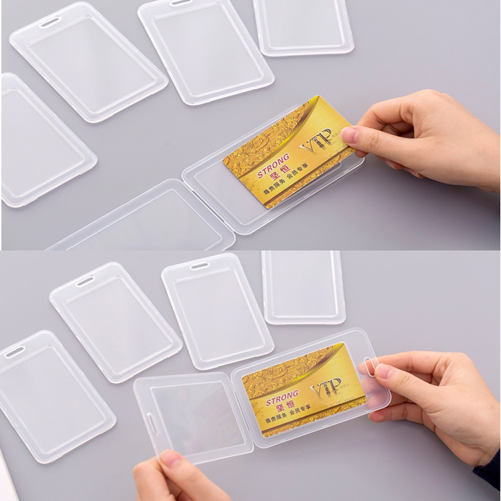 1pc gennemsigtig plastik kortholder ic kortholder visitkort beskyttelseshylster dobbeltsidet arbejdskort skolekontorforsyning