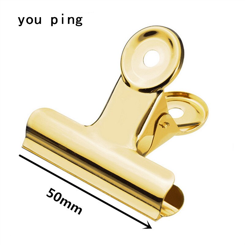 50mm 38mm 31mm 22mm Multicolor Round Metal Clamp Paper Bookmark Clips Memo Clip Student School Office Supplies: Golden -50mm