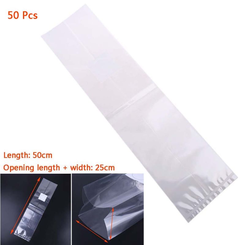 Bolsa de cultivo de hongos de PVC, sustrato de alta temperatura presellable, suministros de jardín, 6 tamaños, 50 Uds.: 25x50cm