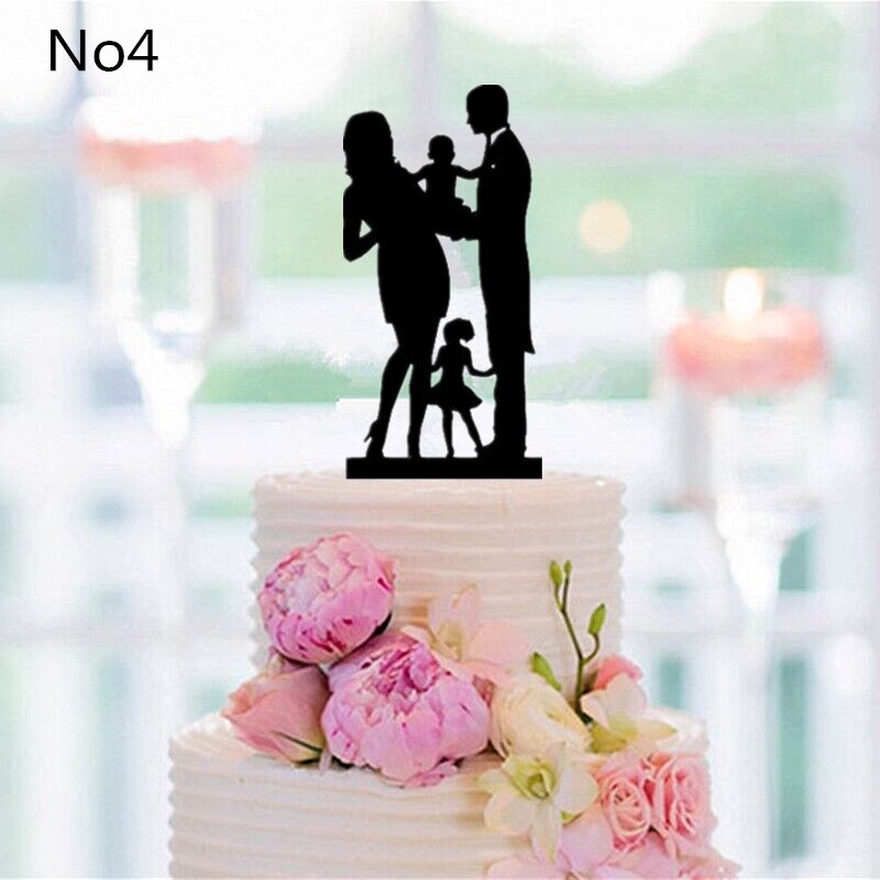 Mixed Style Black Acrylic Wedding Cake Topper For Decor Mariage Mr Mrs Bride Groom Family Cake Toppers Baby Shower Decoration: No 4