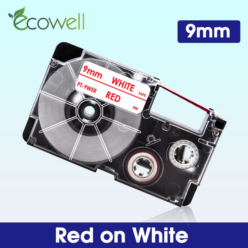 Ecowell XR-9WE XR-9X XR-9RD XR-9BU 9mm label For Casio XR-9YW XR-9GN XR-9GD label tape for Casio KL-60 KL-120 KL-100 Label Maker: Red on White