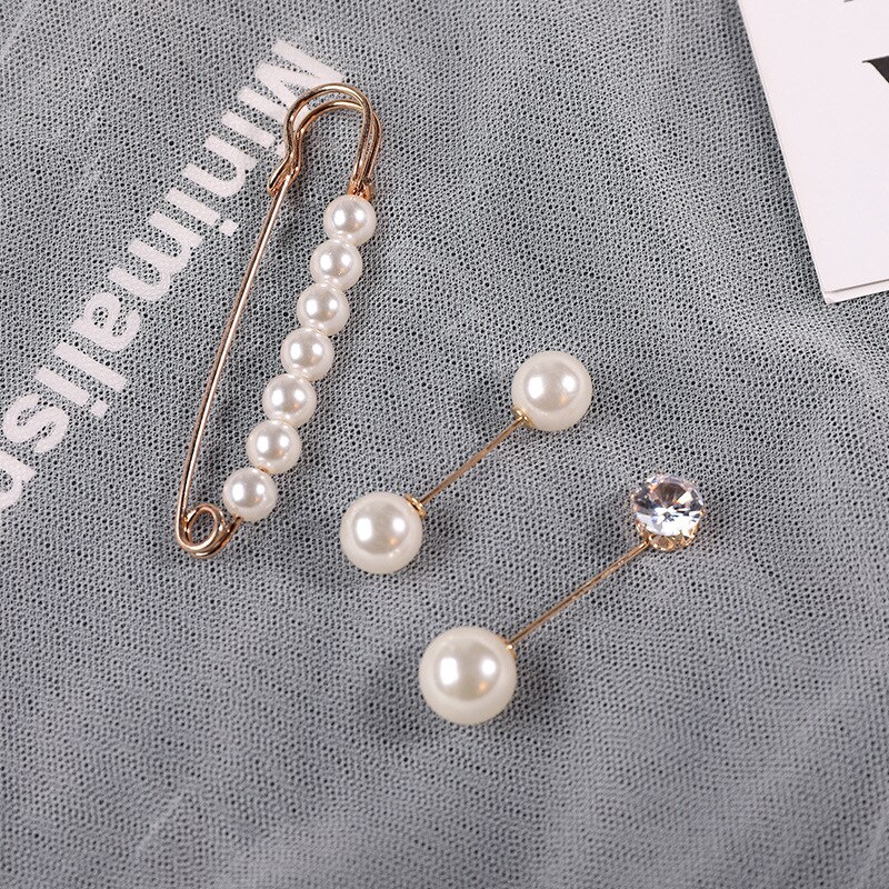 INS Network Red Pearl Brooch Female Anti-Exposure Buckle A- line Pin Fixed Clothes Small Pin Safety Pin Corsage Accessories: 11  White 7 a Pearl Brooch Three piece Set