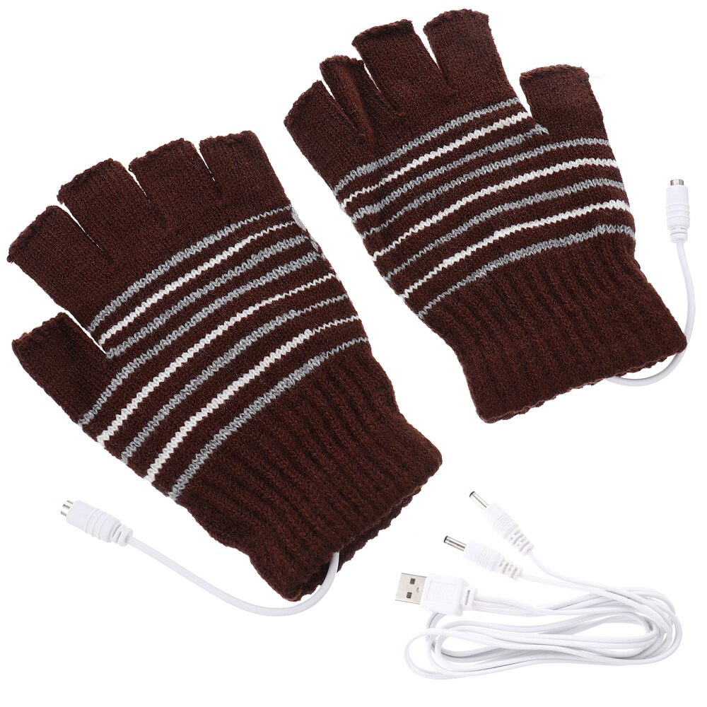 Mitaines chauffantes USB, 1 paire, moitié ou doigt entier, tricot: Brown stripes