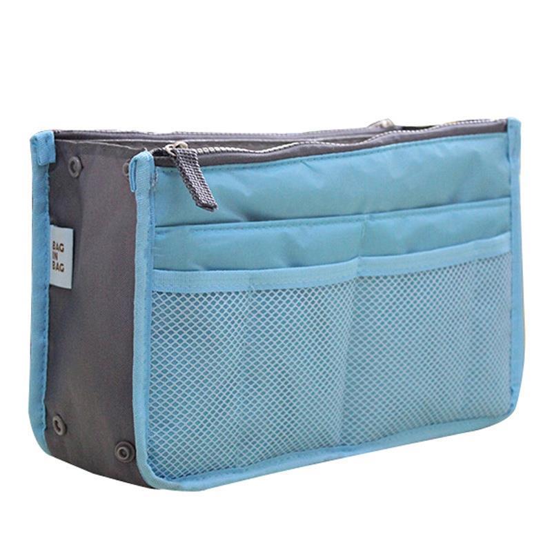 Makeup Bags Large Capacity Nylon Cosmetic Storage Bag Travel Insert Organizer Handbag Purse Makeup Bag For Women Female: Sky Blue