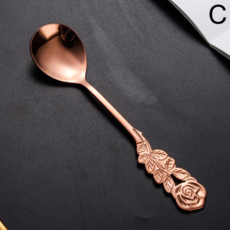 Kitchen Gadgets Ice Cream Tea Spoons Stainless Steel Cute Stirring Spoon Coffee Spoon Rose Colorful Dining Bar Tools Accessories: C
