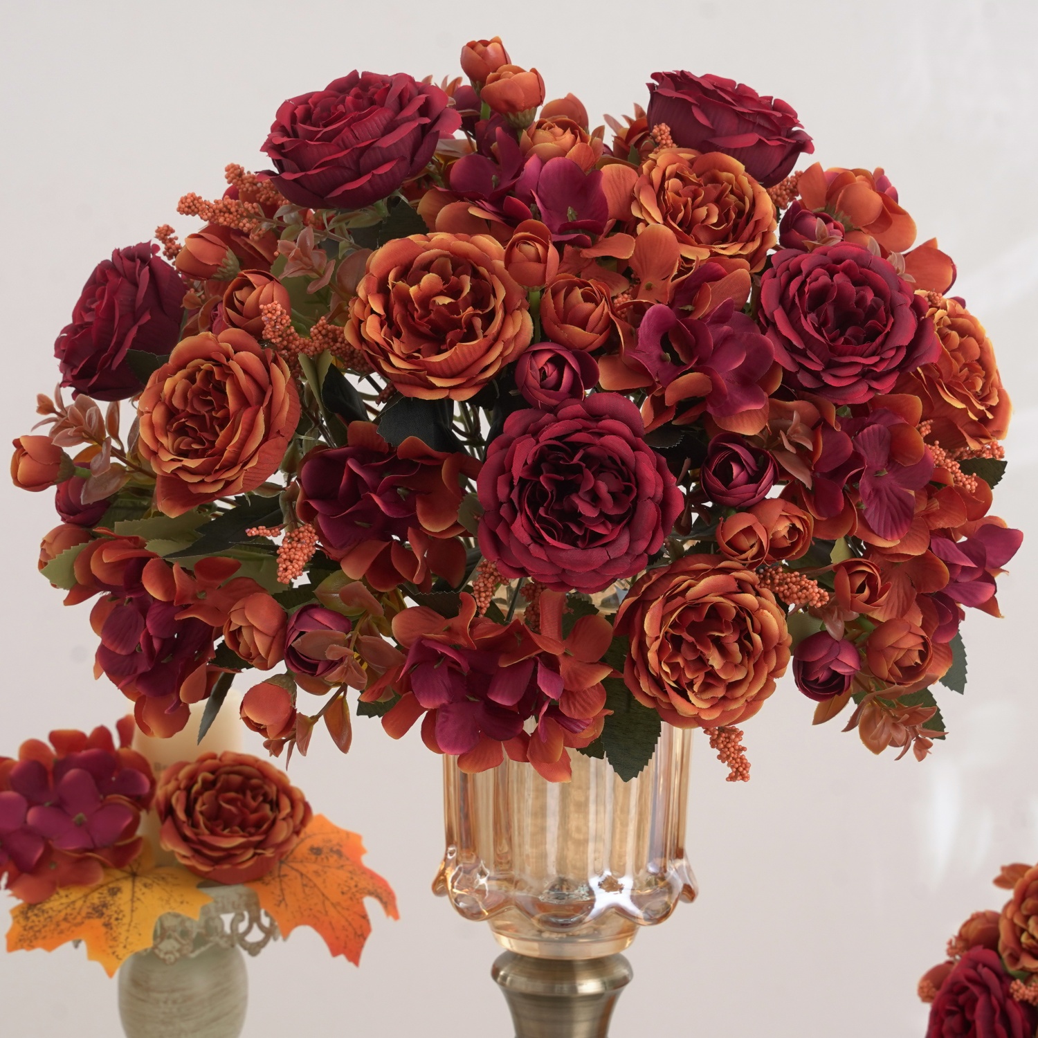 1/5 PCS Vibrant Autumn Artificial Peony & Hydrangea Bouquet | Fall Floral Arrangements for Wedding, Home, Room Party Decor: Chocolate