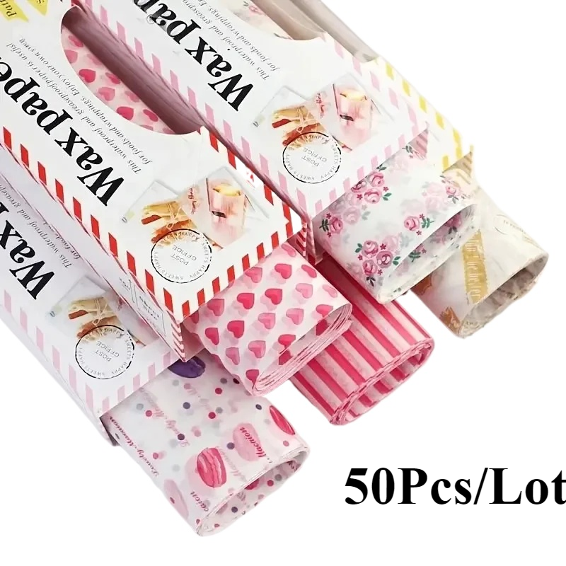 50Stck/1viel Wachs Papier Lebensmittel Verpackung Geschenkpapier Lebensmittel Klasse Fett Papier für Brot Sandwich Burger Ölpapier backen Werkzeug backen