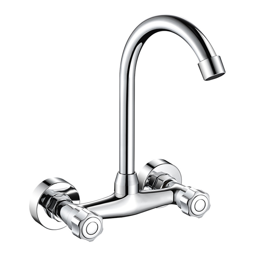 Kitchen Sink Faucet High Pressure Brass Faucet Mixer 360 Degree Swivel Double Hole Wall Mounted Sink Vegetable Basin Faucet: Default Title