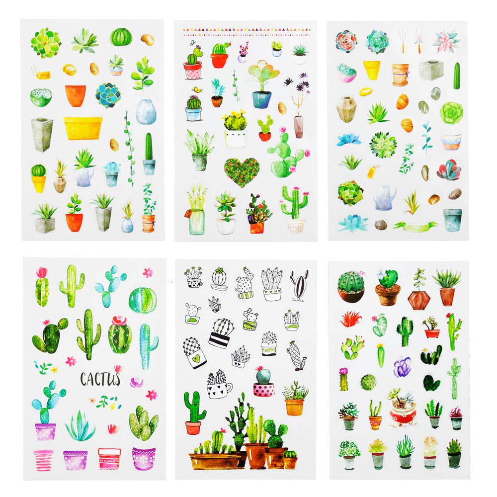 6 Sheets(150pcs) Green Cactus Plant Decorative Stickers Scrapbooking Stick Label Diary Stationery Album Journal Stickers