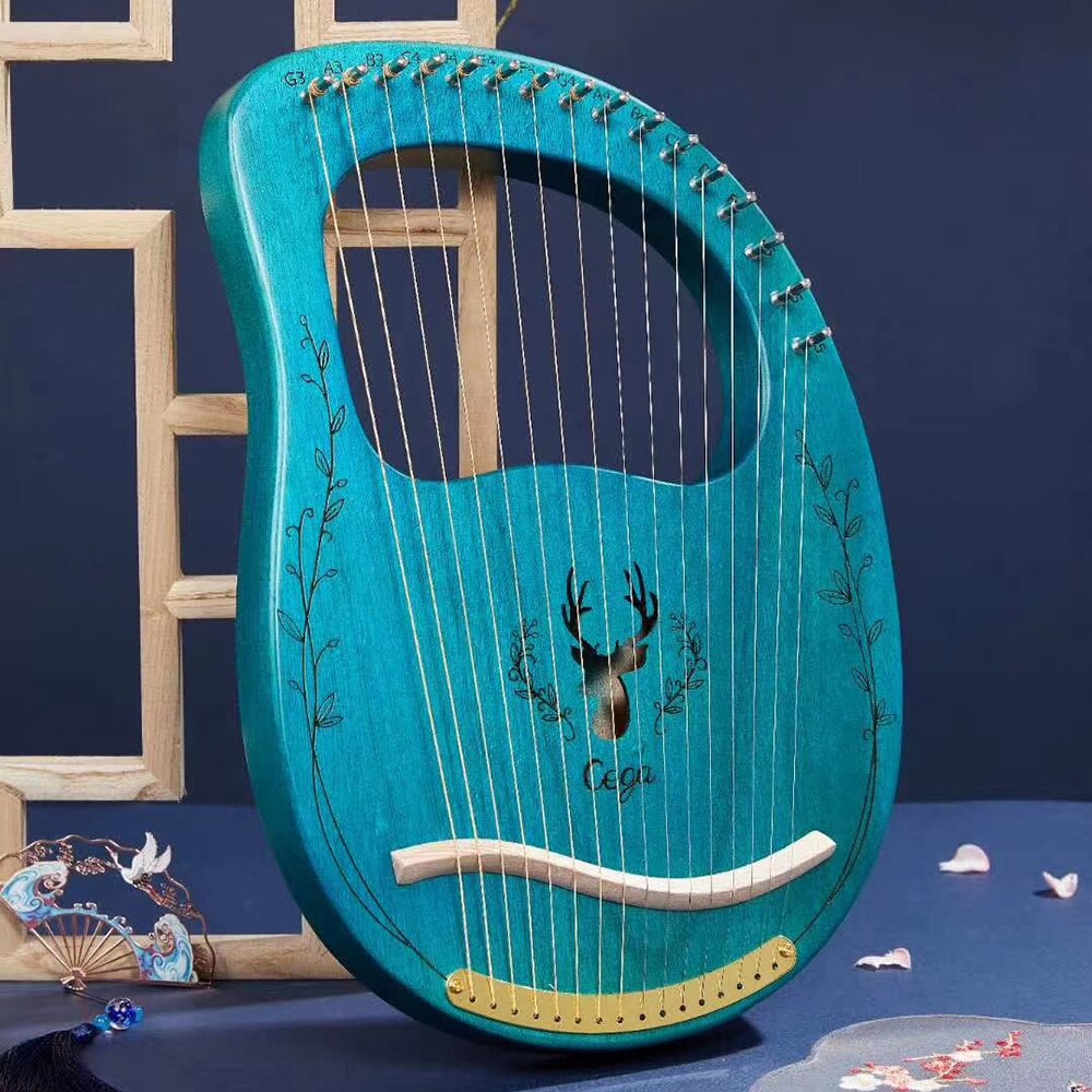 Muslady 16 cordes amélioré Lyre harpe Portable en bois massif harpe Instrument de musique à cordes avec clé de réglage bleu clair