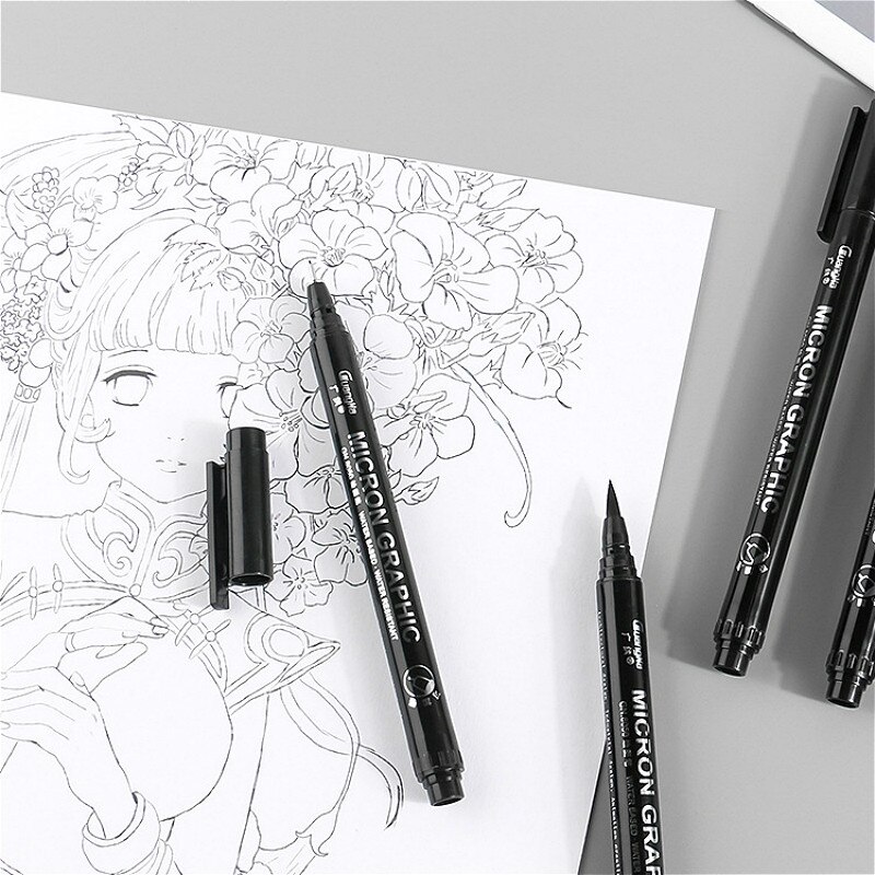 Pigment Liner Ink Paint Brush Marker Pen 0.05 0.1 0.2 0.3 0.4 0.5 0.6 0.8 Different Tip Black Fineliner Sketching Brush Pen Pens