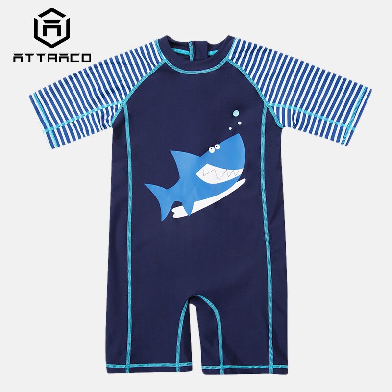 Attraco badetøj til babyer i ét stykke, fiskeprint, rashguard-badedragt, langærmet, udslætsbeskytter upf 50+  sød baby strandtøj: Nav / 6-12m