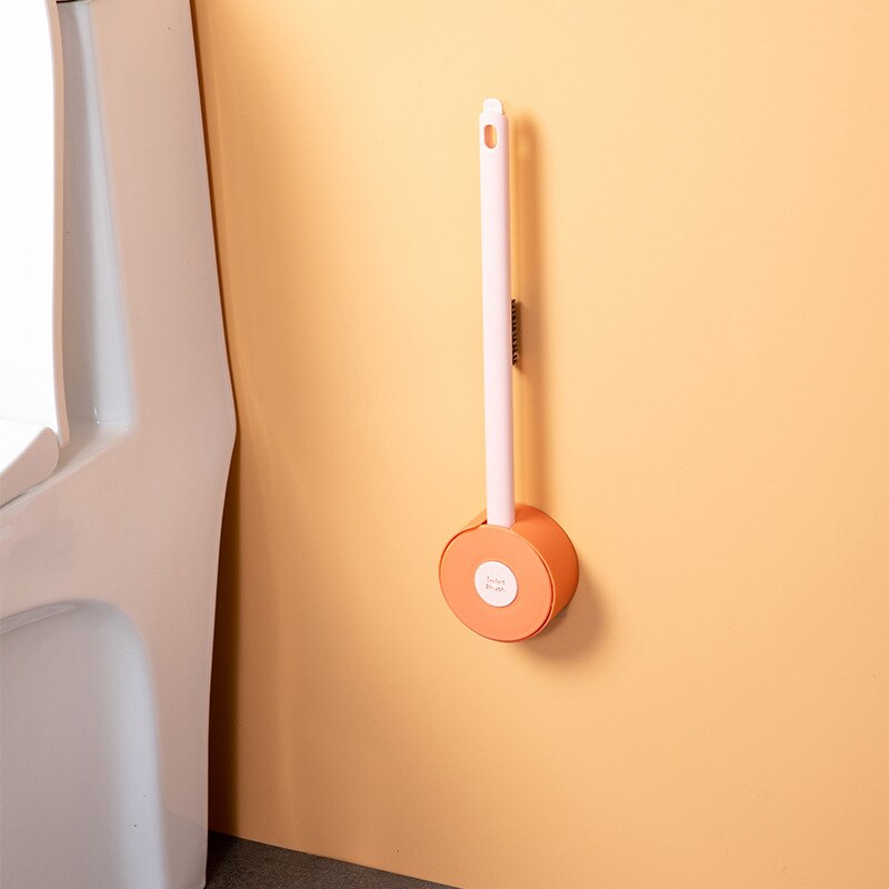 Siliconen Toiletborstel Wall Mounted Wc Borstel Badkamer Schoon Tool Twee Borstels Set Voor Badkamer Schoonmaken Kit Thuis Wc Accessoires: Orange