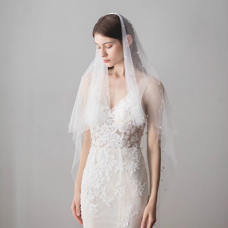 Ivoor Bruidssluier Met Kam Vingertop Parel Bruiloft Sluier Veu De Noi V604