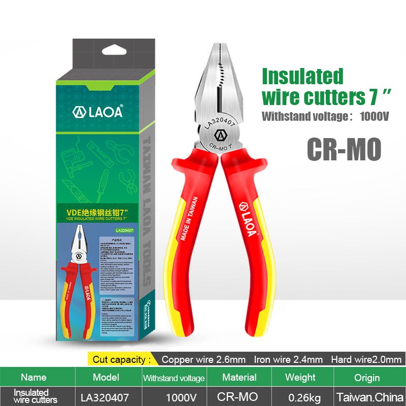 Laoa 1000V Isolerende Tang Vde Diagonale Tang Cr-Mo Staaldraad Cutters Langbektang: 7inch  wire cutter