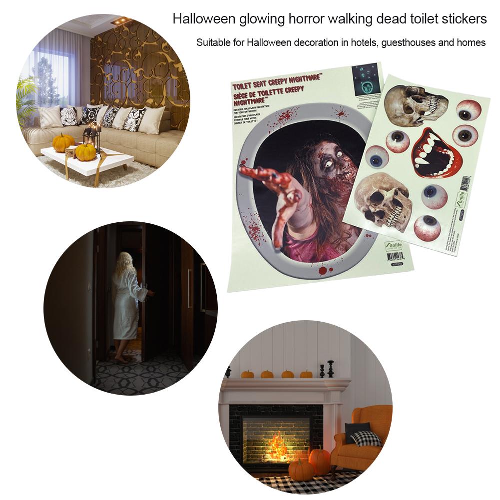 Halloween Toilet Seat Cover Decals Scary Glowing Stickers Bathroom Horror Walking Dead PVC Decoration Stickers