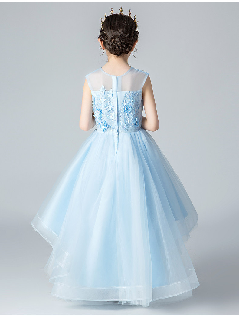 Cielo azul tul niñas apliques vestido de flor niña vestido para boda niños traje de desfile princesa vestidos de primera comunión