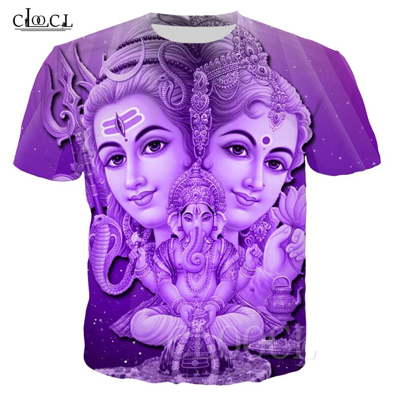 Hindu lord ganesha sommer t-shirts 3d trykte shiva parvati ganesha t-shirt mænd kvinder kortærmet harajuku sweatshirt t-shirt: T-shirt 2 / M
