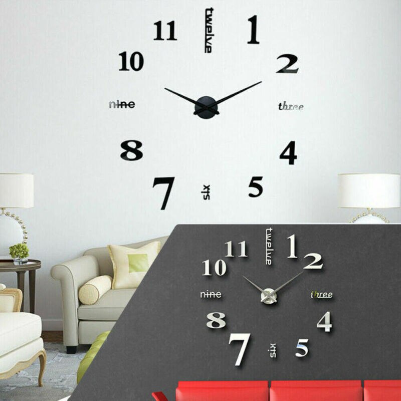 Reloj de números para pared, espejo para pegatina de decoración del hogar, oficina y habitación de niños
