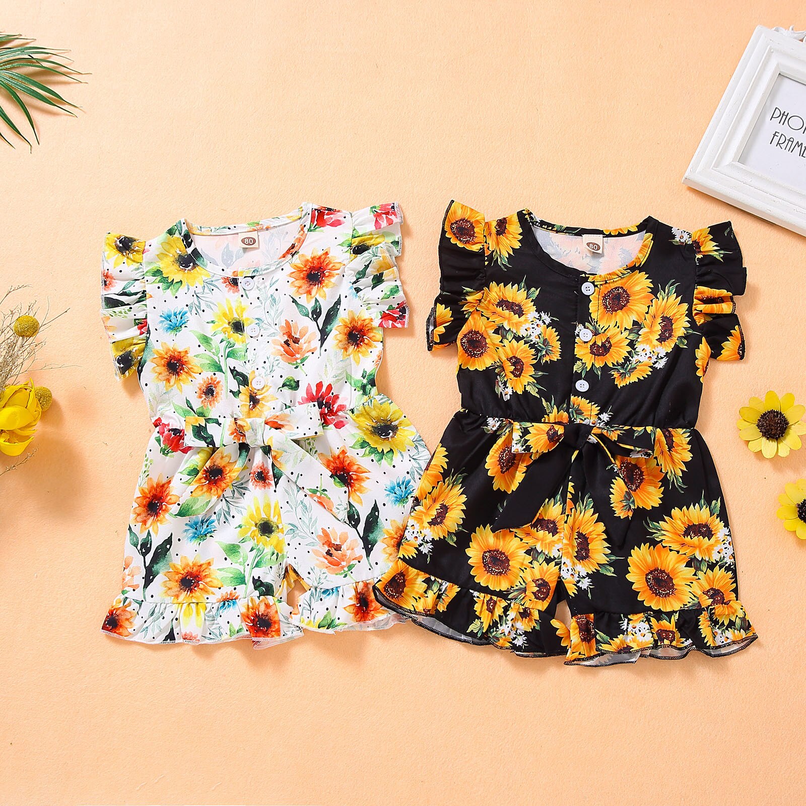 Baby Kleding Peuter Baby Meisjes Mouwloze Bloemen Gedrukt Strik Ruches Romper Jumpsuit Meisje Jongen Bodysuit Bebes Body Pak