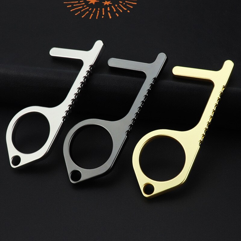 2pcs Keychain No touch door opener Key Press Handle Safe Zero-touch Ring Gadgets For Intelligent mobile phone iPad
