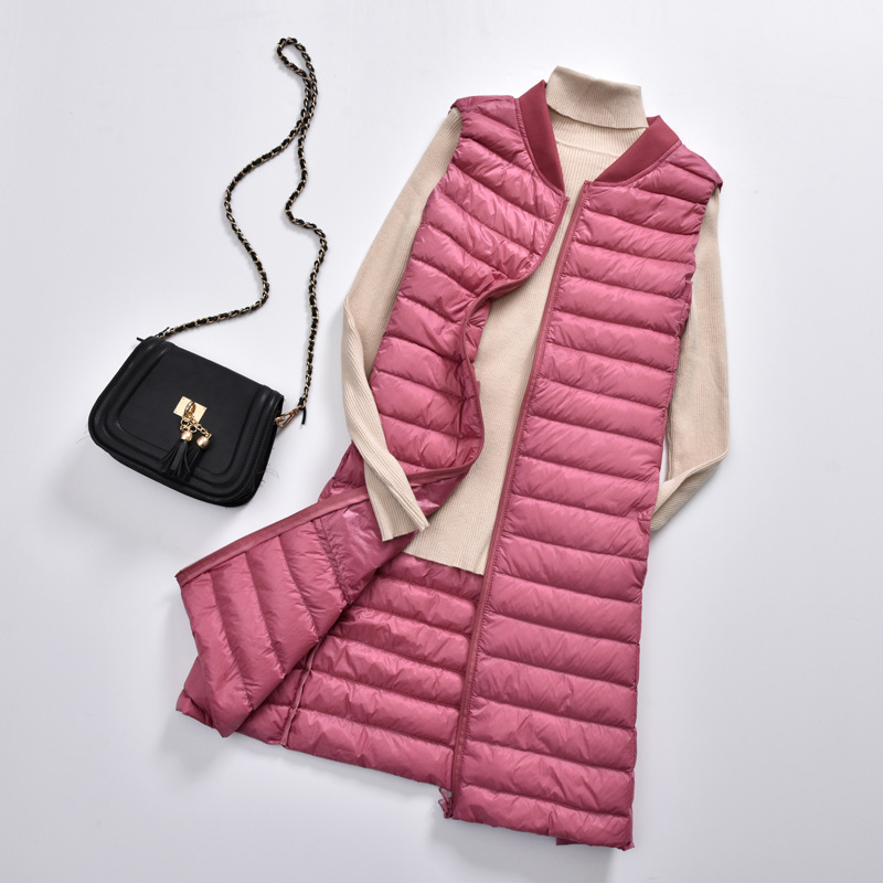Schinteon Femmes Ultra Léger Vers Le Bas Gilet décontracté Baseball Longue Mince Gilet Automne Hiver Fond Gilet nouveauté: Pink / XXL