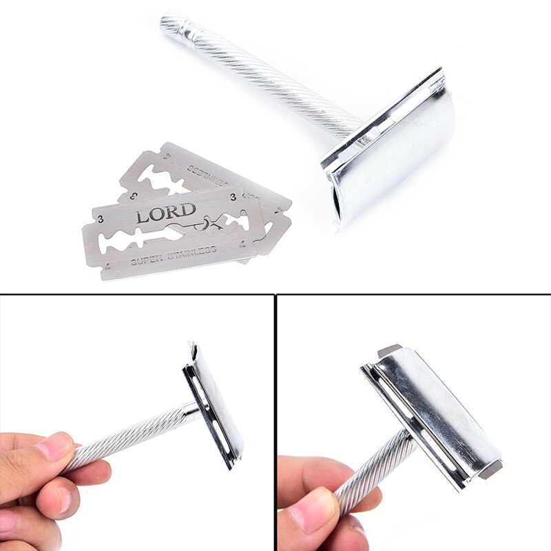 1 Set Practical Safety Men Double Edge Blade Shaving Hair Razor Shaver 2 Blades Old-Style