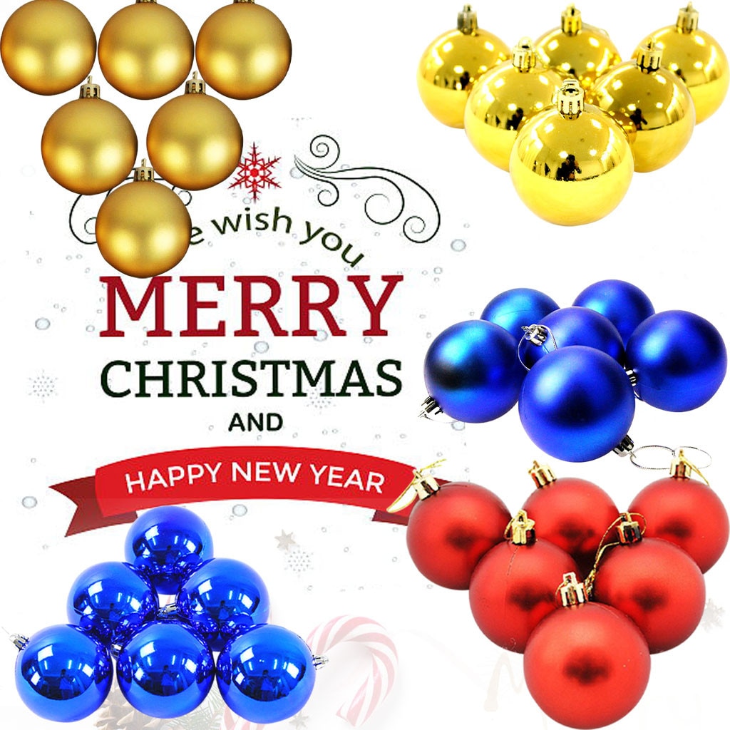 6pcs Christmas Ball Hanging Ornaments Glitter Red Gold Silver Balls For Diy Christmas Tree Decoration Pendants Festival Supplies