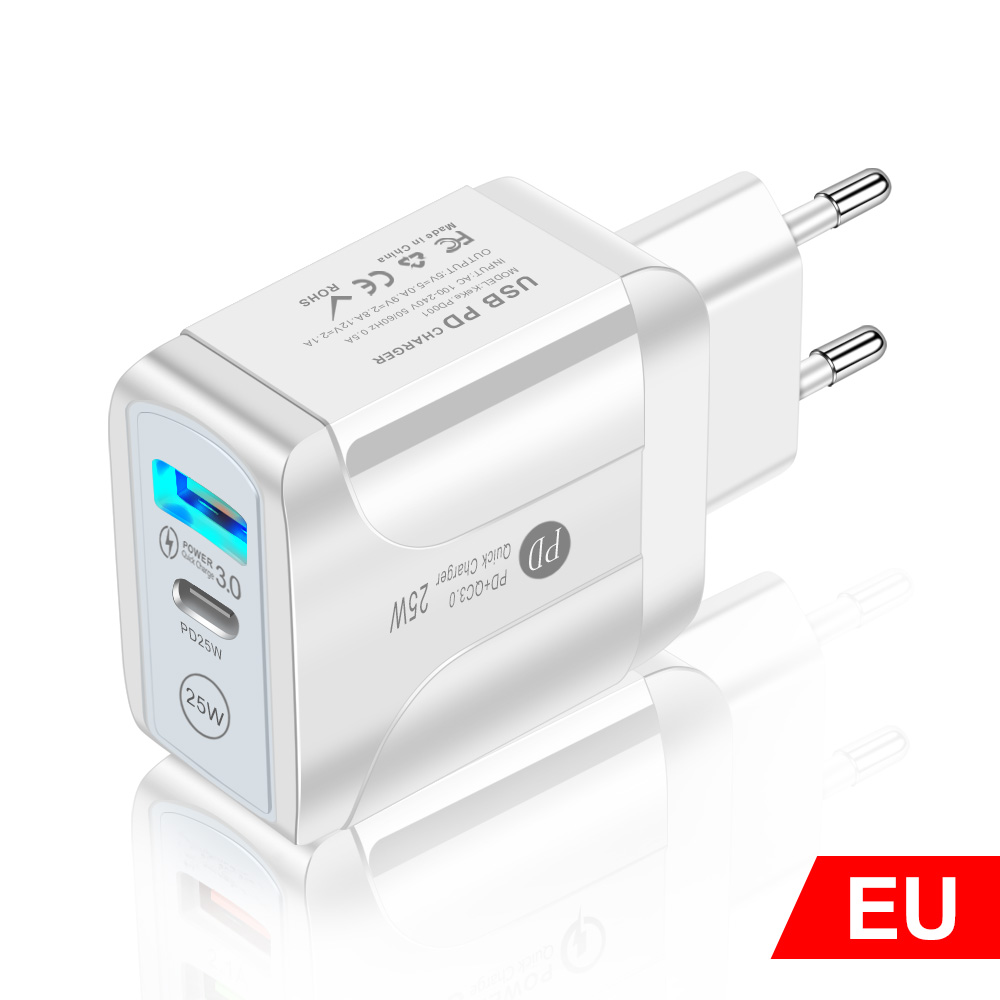 Lovebay Phone Charger PD 25W Quick Charge 3.0 Dual USB Charger For iPhone13 Pro Samsung Xiaomi Mobile Phone Fast Charging: White EU Plug