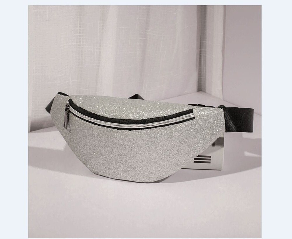 Vrouwen Omkeerbare Mermaid Sequin Glanzend Taille Fanny Pack Belt Bum Bag Pouch Hip Purse Stijlvolle Cool Taille tassen: Zilver