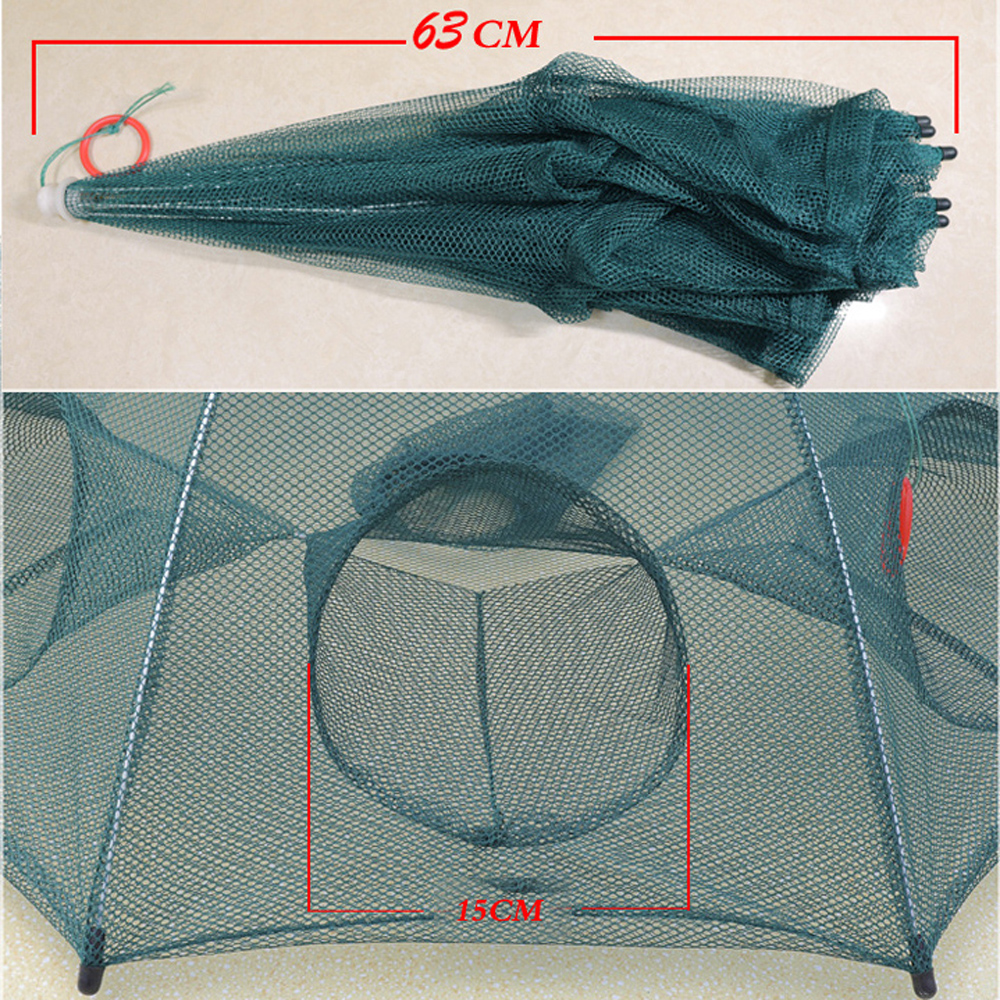 Nylon Steel 4-20 Holes Portable Hexagon Fishing Net for Crayfish Fish Automatic Trap Shrimp Carp Catcher Cage Mesh Net Crab Trap