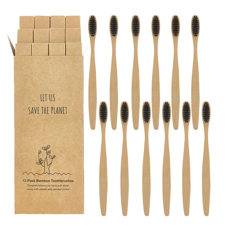 Eco-friendly Bamboo Toothbrush Eco Friendly Wooden Tooth Brush Soft Bristle Tip Charcoal Adults Oral Care Cleaning Teeth Brushes: Black
