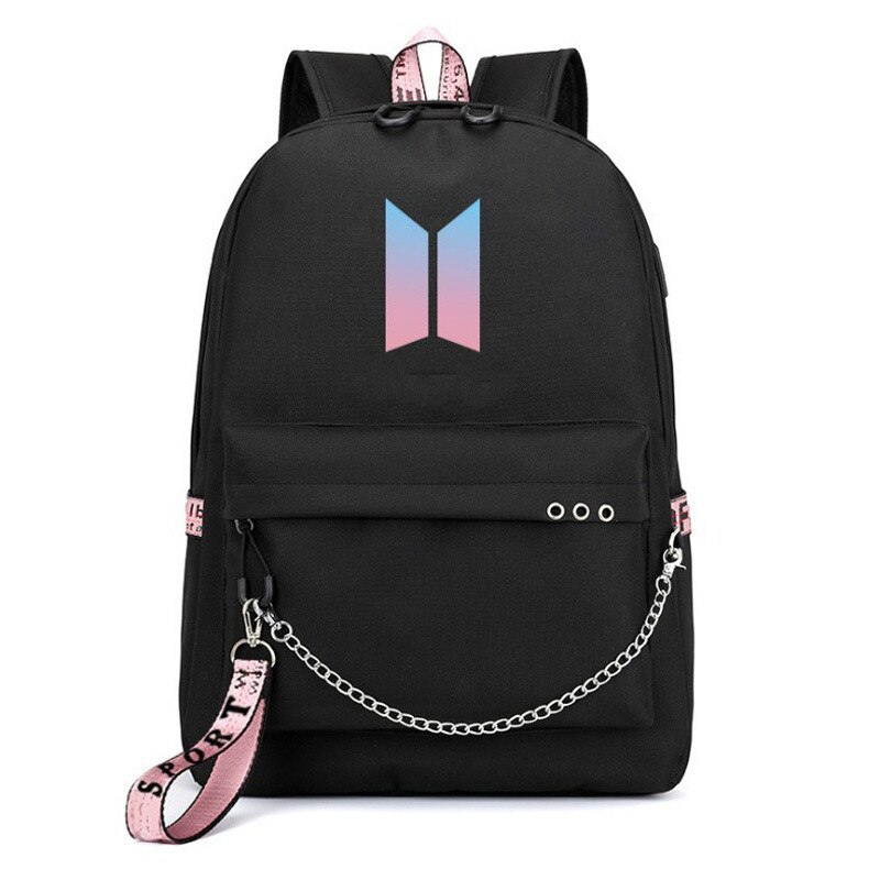 Bangtan niños Rap monstruo JUNG KOOK mochilas JIMIN bolsas de la escuela Mochila bolsas de viaje portátil Mochila con cadena de puerto USB: 8