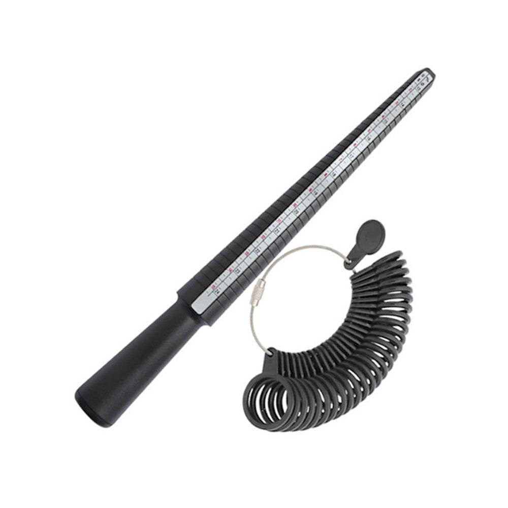 Plastic Ring Size Finder Mandrel Stick Finger Gauge Kit for DIY Jewelry Making Ring Sizer Measuring Jewellery Tool Set: Black ring and stick