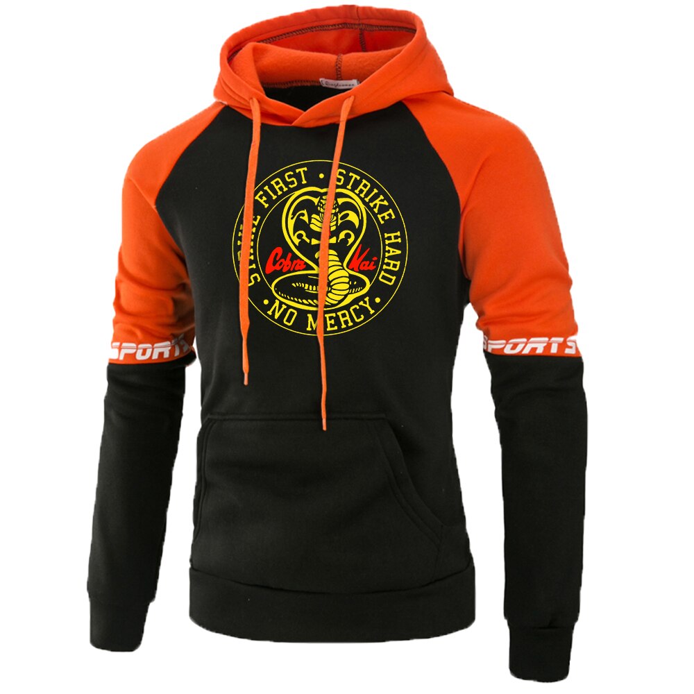 Truien Cobra Kai Persoonlijkheid Patronen Raglan Hoodie Mannelijke Street Mens Hoodies Losse Punk Sweatshirts: black orange / XXXL
