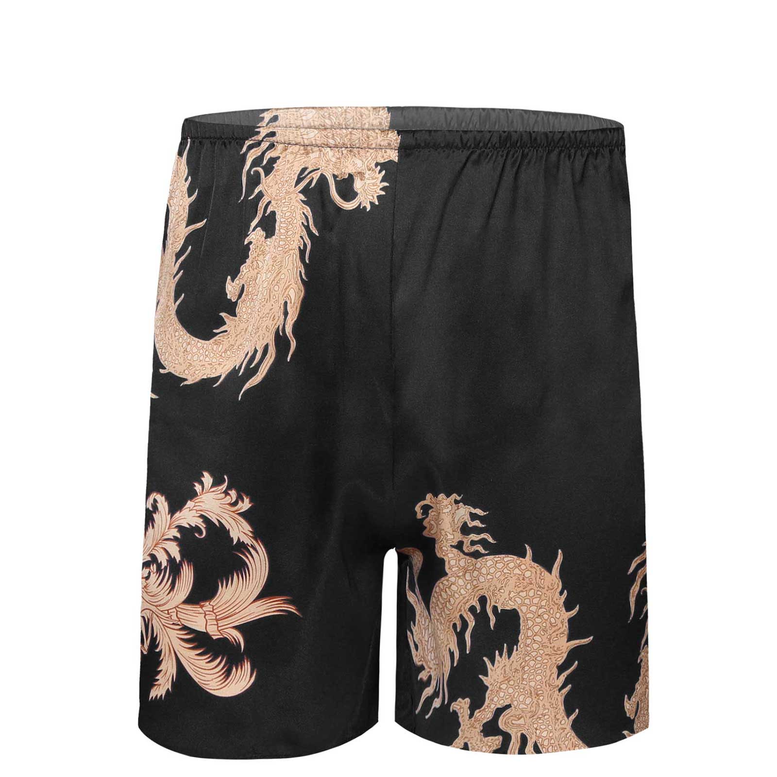 Męnarty chińnarty smok nadruk geometryczny bokserki satynowe letnie oddychające kalesony hombre bielizna nocna kostiumy kąpielowe: czarny / XXL