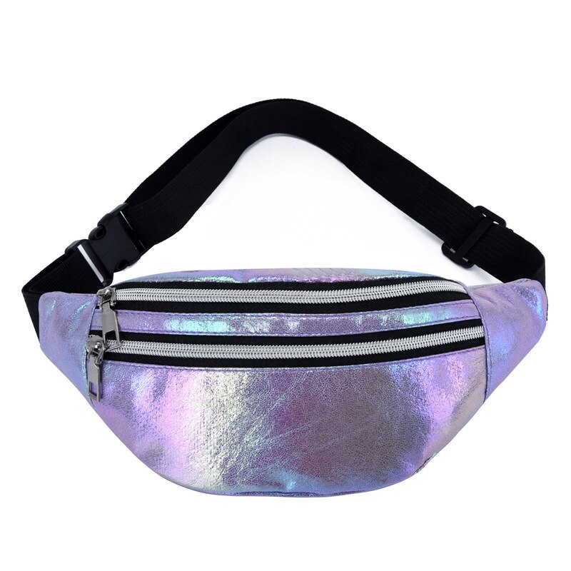 Różowy holograficzny piterek hologram talii torba laserowa PU plaża Traverl banan biodro tyłek zamek błyskawiczny talia kobiety saszetka na pasek dla dziewczyn: purpurowy