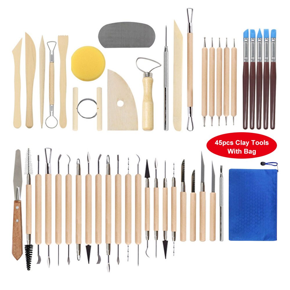 Clay Tools Set Sculpting Kit Sculpt Smoothing Wax Carving Pottery Ceramic Tools Polymer Shapers Modeling Carved Tool Sculpture: 45pcs with bag