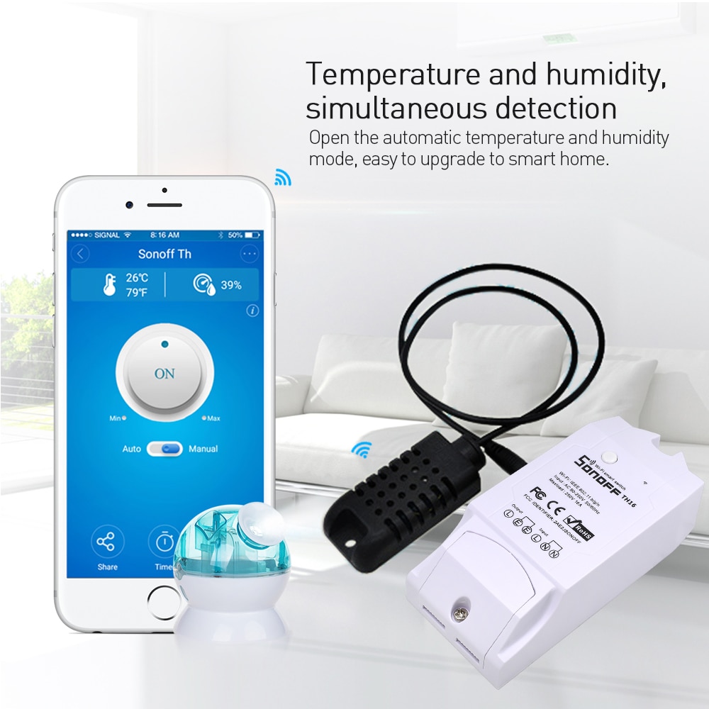 SONOFF TH10/TH16 DS18B20/SI7021/Al560 Temperatue Humidity Sensor Extension Cable Monitor Wireless Wifi Smart Light Switch Alexa