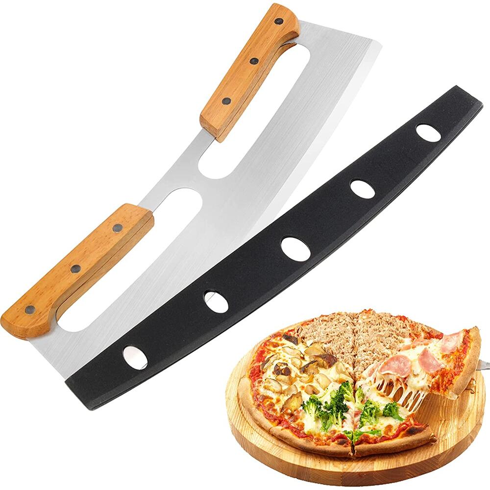Cortador de Pizza de acero inoxidable, cuchillo para Pizza, cortador de rodillo de pastelería, accesorios de utensilios de cocina para el hogar, mangos de madera, cortador de Pizza