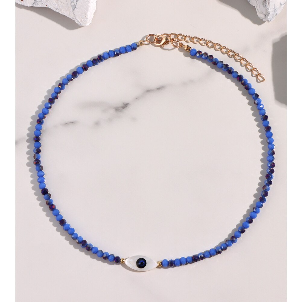 JUST FEEL Evil Eye Beads Chain Necklace For Women Handmade Colorful Beaded Irregular Stone Choker Necklace Trendy Jewelry: A065602BL