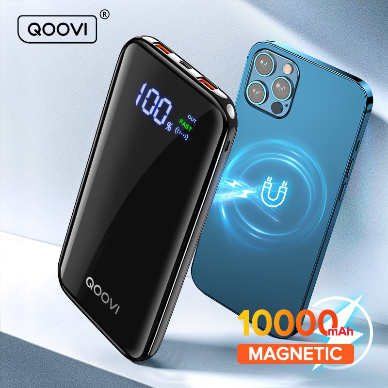 Qoovi Power Bank 18W Pd Magnetische Draadloze 10000Mah Usb C Lader Externe Batterij Draagbare Quick Charge Powerbank Voor iphone 12