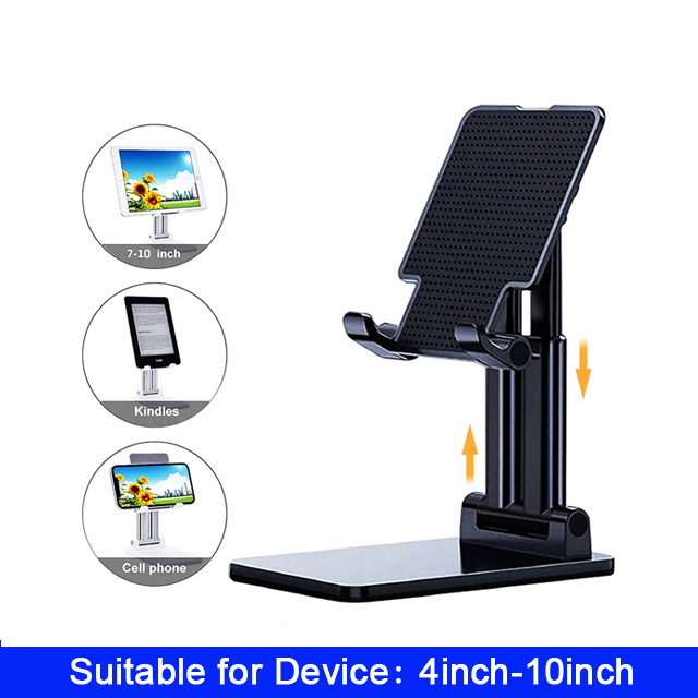 Metallener handyhalter/tablet-ständer für ipad pro, höhenverstellbar, faltbar, winkelverstellbar, tischhalterung für handys, iphones, samsung- und huawei-geräte: T7 schwarz