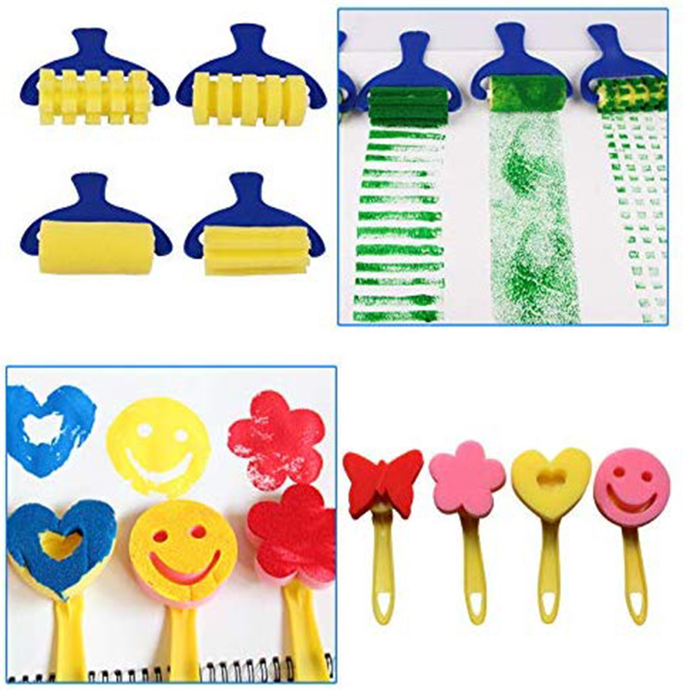 29Pcs Paint Kits Kids Early Learning Brush Set Foam Sponge Brushes Kids Drawing Tools Flower Roller Stamp Sweeper DIY Crafts Art