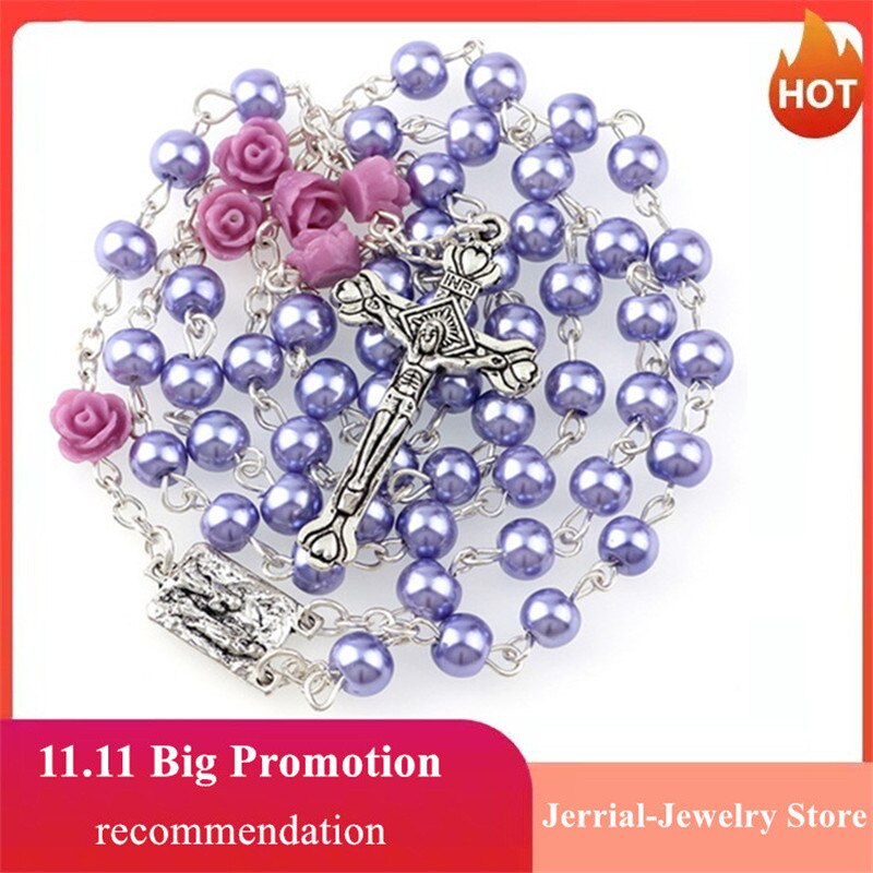 5 stili moda cattolica vergine maria gesù piccola dimensione rotonda perla accessori gioielli catena croce pendente rosario perline collana