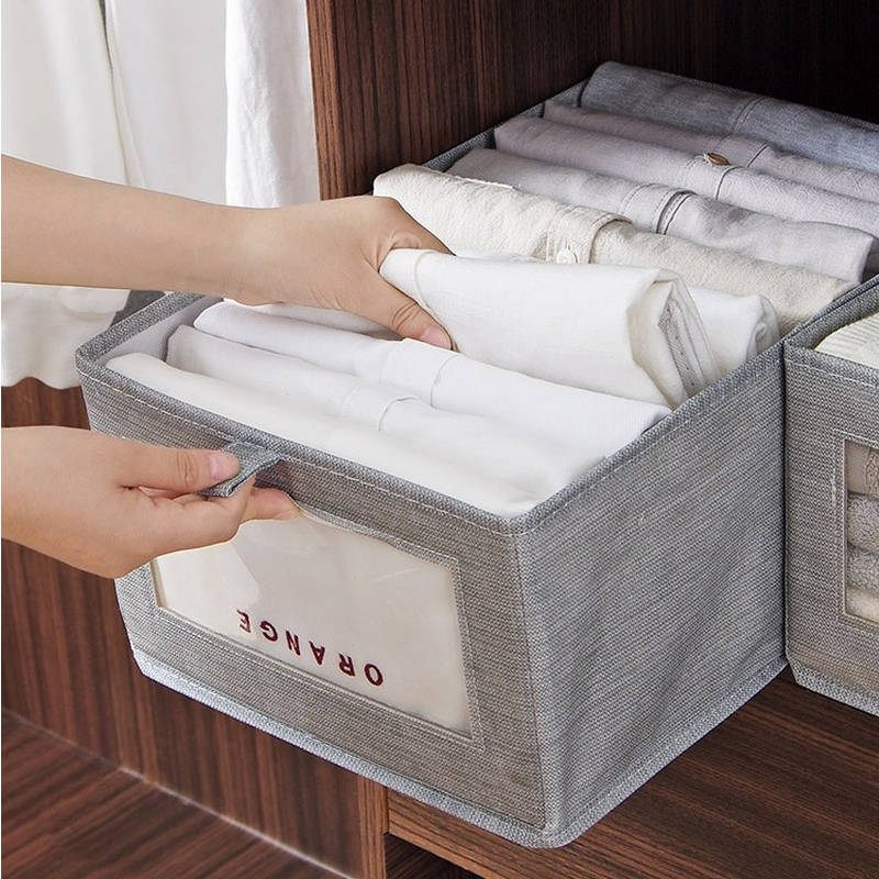 Caja de almacenamiento plegable de tela de lino y algodón para el hogar, organizador de juguetes, cesta de lavandería