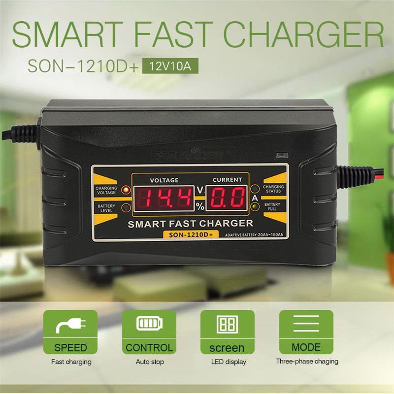 Full Automatic PRO Car Battery Charger 110V to 240V To 12V 10A Smart Fast Power Charging Wet Dry Lead Acid Digital LCD Display