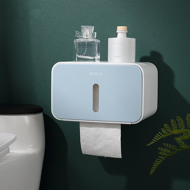 Toiletpapirholder vandtæt vægmonteret toiletpapirbakke rullepapirrør opbevaringsbakke bakke tissue box hylde badeværelse produkt: 02 blå