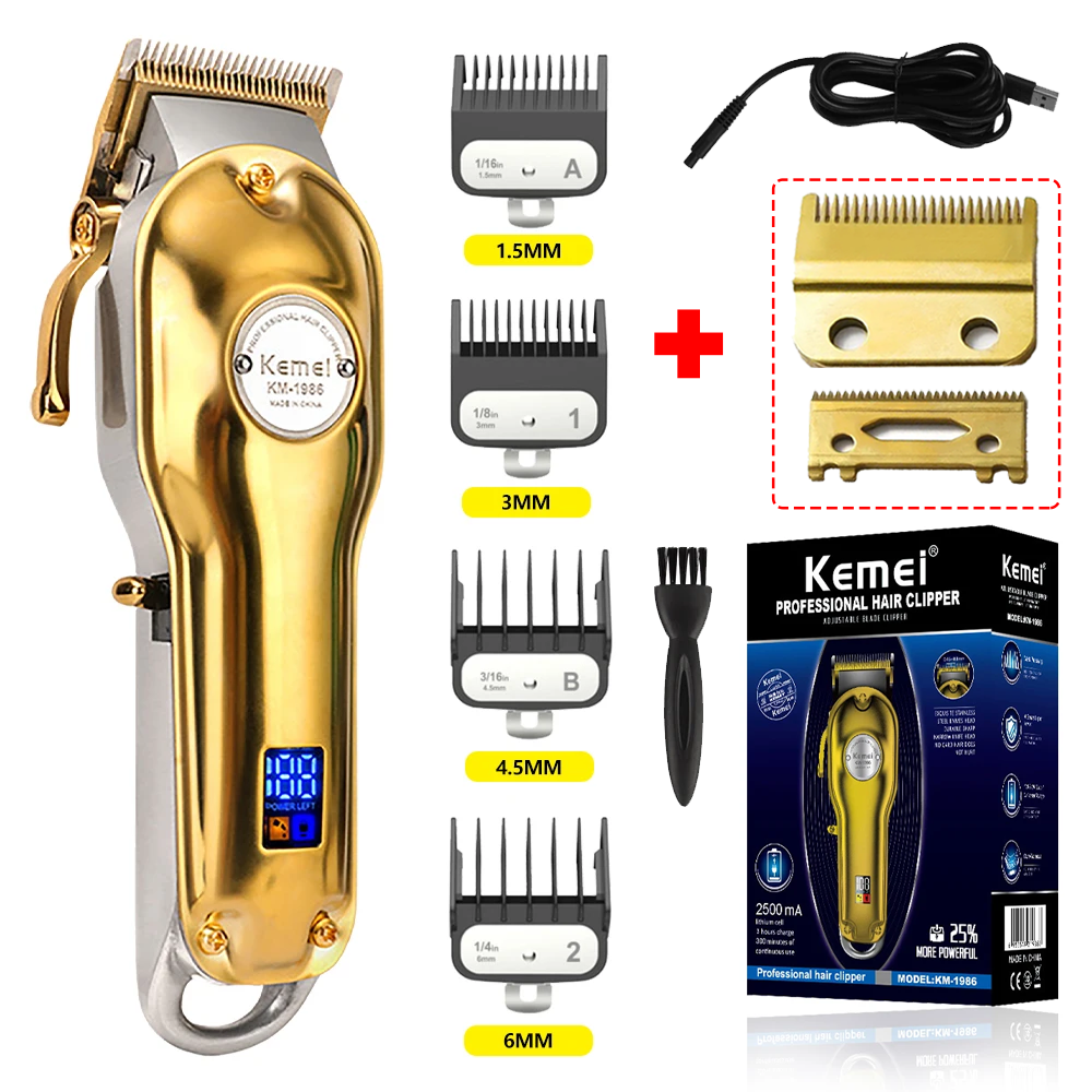 Kemei Hair Clipper KM-1986 Trimmer 9000 RPM Barber Hair Cutting Machine Digital Display Haircut Clipper for Men: Red